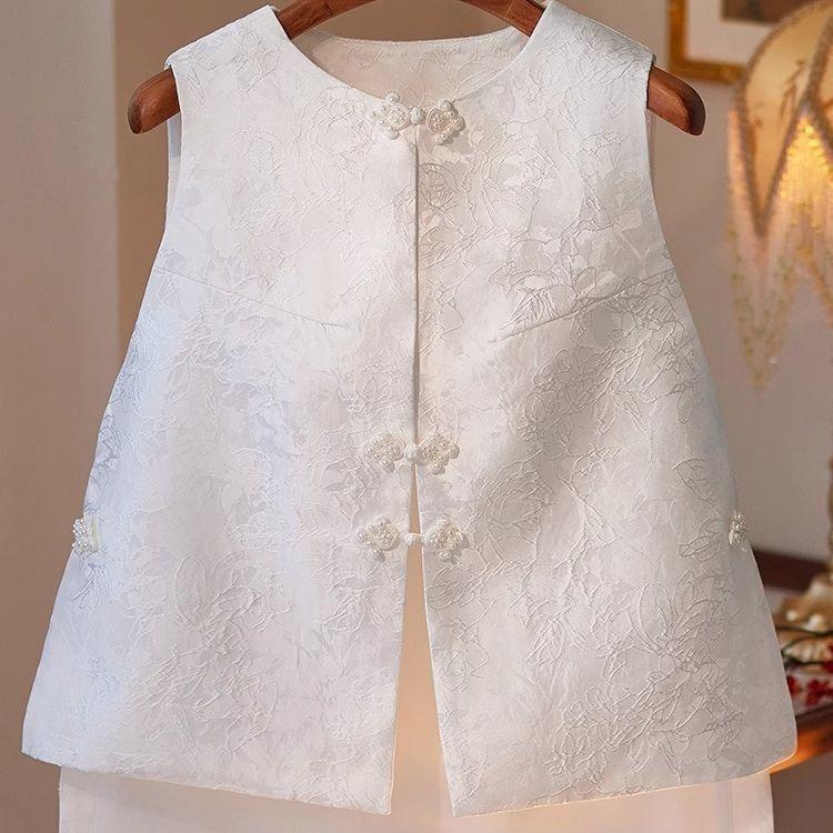 

Женский жилет весна-осень 2025 новый белый ретро круглый вырез без рукавов M (50kg or less recommended)