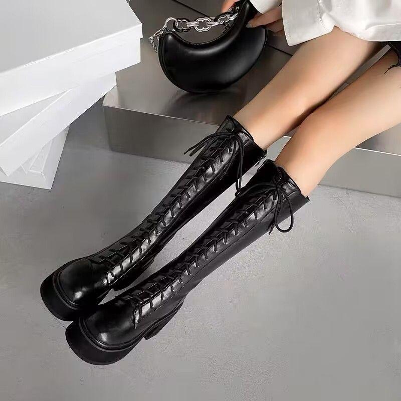 Fashion Woman Long Footwear High Heels Fashion Side Zipper Boots High Women Quality Luxury Sexy Thick Bottom High Heel Boots Botas Mujer