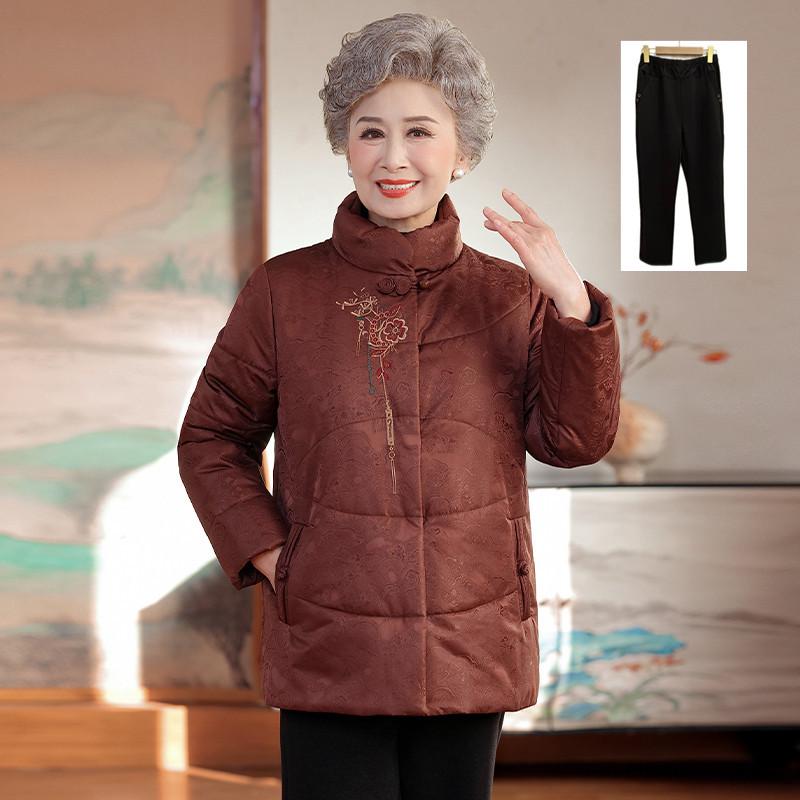 Stylish High-Collar Cotton Jacket for Middle-Aged and Elderly Women - Warm Winter Coat for Moms and Grandmothers, Chinese-Inspired Design