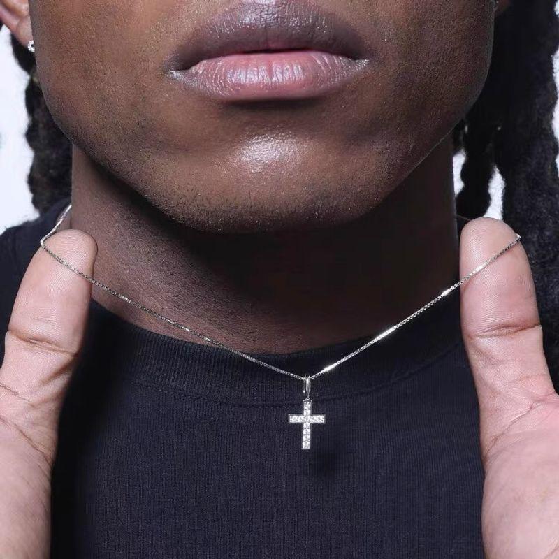 Ma Siwei Same Style Full Diamond Cross Pendant Necklace Fashion Hip Hop Style Chinese Fad Lovers Wild Clavicle Chain 50cm Silver Full Diamond Cross Necklace