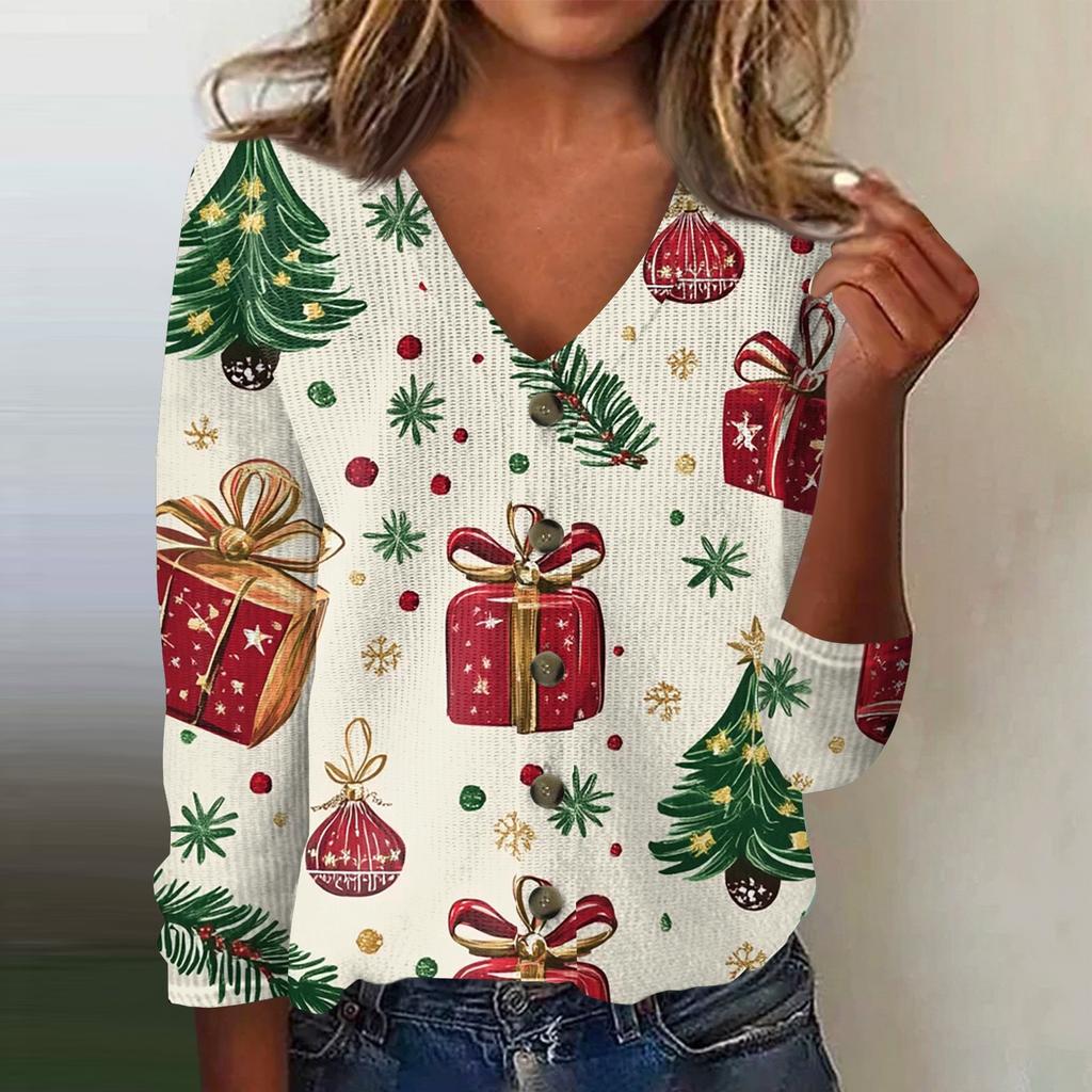 Women's Fashion Print Long Sleeve Knitted Cardigan Button Up Jacket