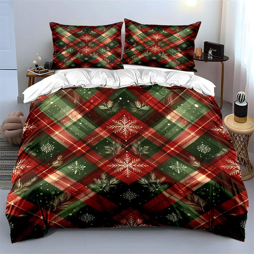 Plaid Snowflake Christmas Design Bedding Duvet Cover Set Duvet Cover Pillowcases (1*Duvet Cover 2*Pillowcases, without duvet insert)