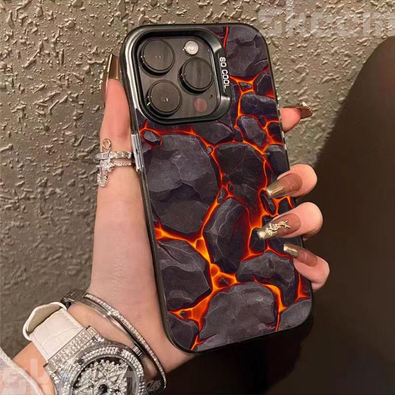 Creative Volcanic Magma Electroplate Silver IMD Case For iPhone 16 15 14 Pro Max Plus 11 12 13 Pro 7 8 Plus X XS XR Hard Cover