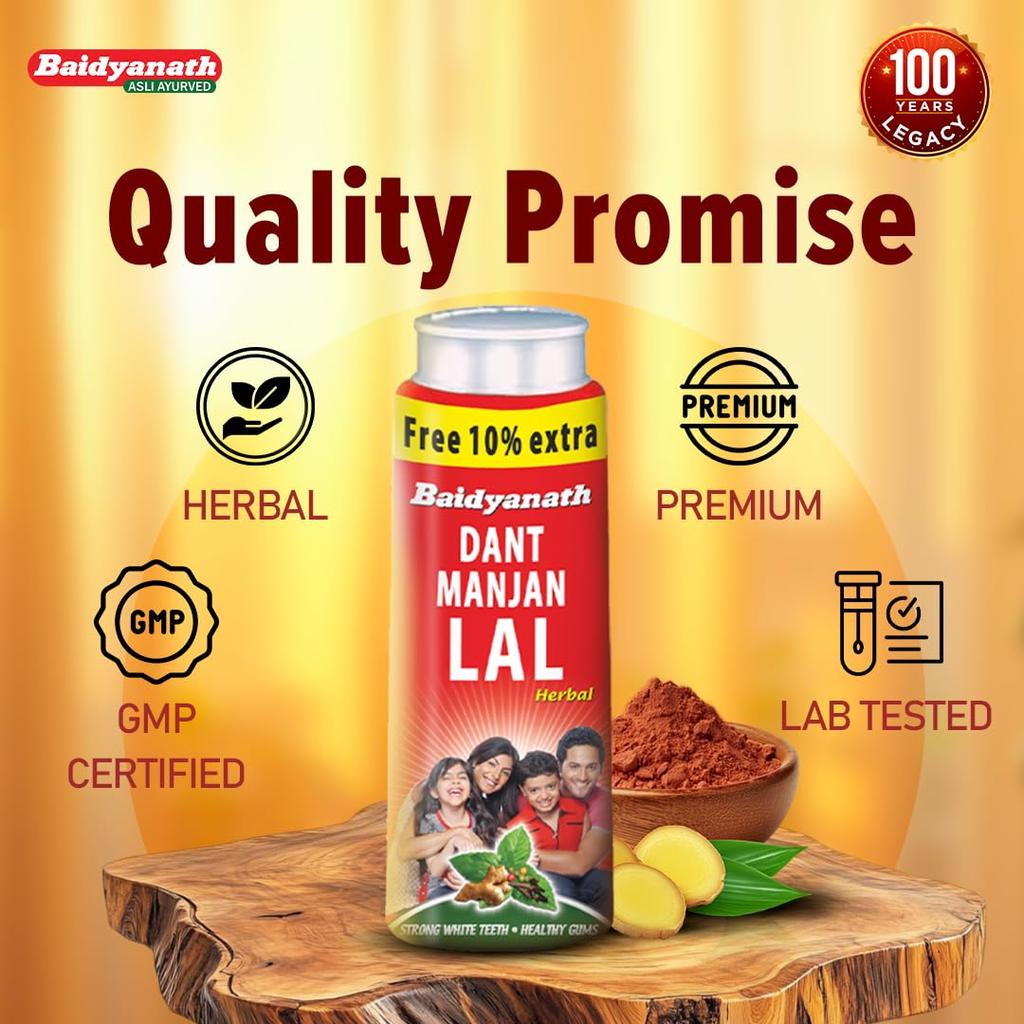 Baidyanath Dant Manjan Lal Herbal Tooth Powder 200 G Pack for Oral Care and Gum Strengthening