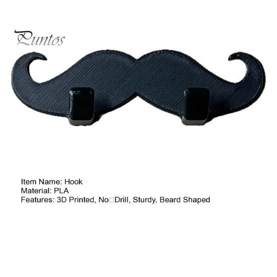 Space Saving Wall Storage Hook 3D Printed Beard Shaped Hook, Self?Adhesive Creative Bathroom Heavy Duty Hanger for Keys Key Towel, Fun Organizer