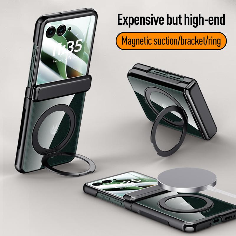 For MOTO Razr 60 60 Ultra 360° Swivel Alloy Bracket Magnetic & Bracket & Ring 3-in-1 Tempered Glass Film Anti-Drop Phone Case