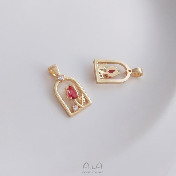 14K Gold-Filled Zircon Tulip Pendant for DIY Bracelet or Clavicle Necklace.