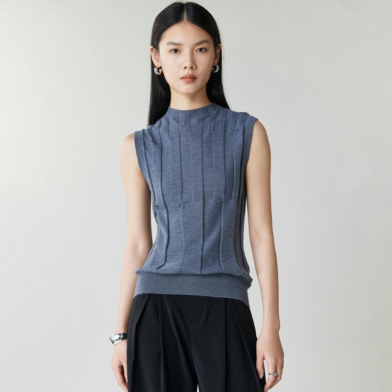 Versatile Round Neck Sleeveless Ice Silk Knit Vest – Breathable Solid Color Top