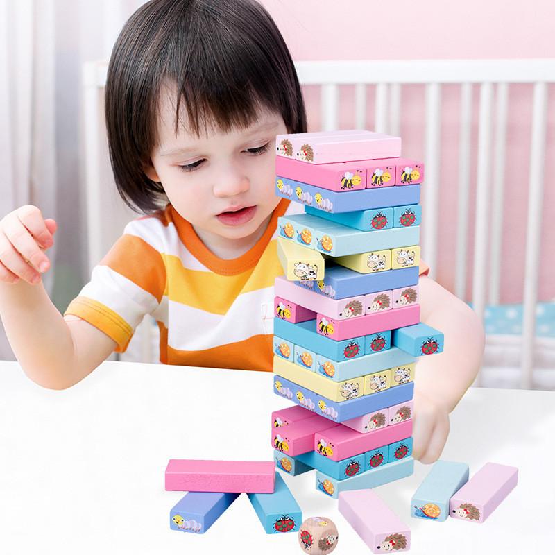 Stacking Toy Wooden Cartoon Animals Printing Kids Educational Game Interactive