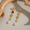 Stainless Steel Butterfly Heart Earrings for Women Colorful Crystal Imitation Pearl Tassel Long Drop Jewelry Party Accessories