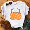 Cute Sushi hug Women T-shirts Summer black Short Sleeve T shirt girl femme O-Nock Kawaii Clothing Top tee Ladies Harajuku Tshirt