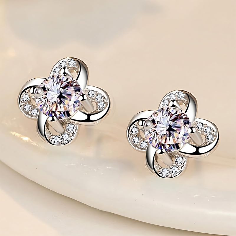 Náušnice Zoomers čtyřlístek Nádherné zirkony čiré bílé stříbro 925 dámské květinové motivy rostlin roztomilé módní jihokorejské formální