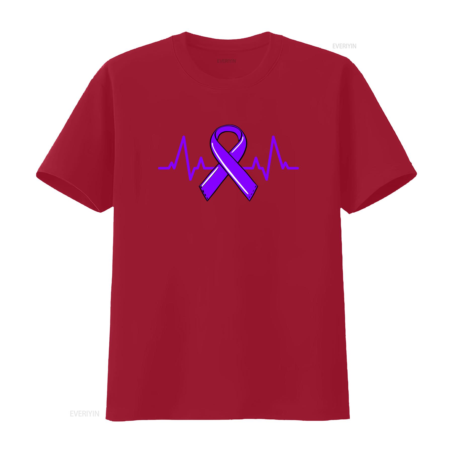 Hodgkins Lymphoma Heartbeat Design Violet Ribbon Survivor Cancer Fighter T Shirt vintage Washed graphic fashion Comfortable S