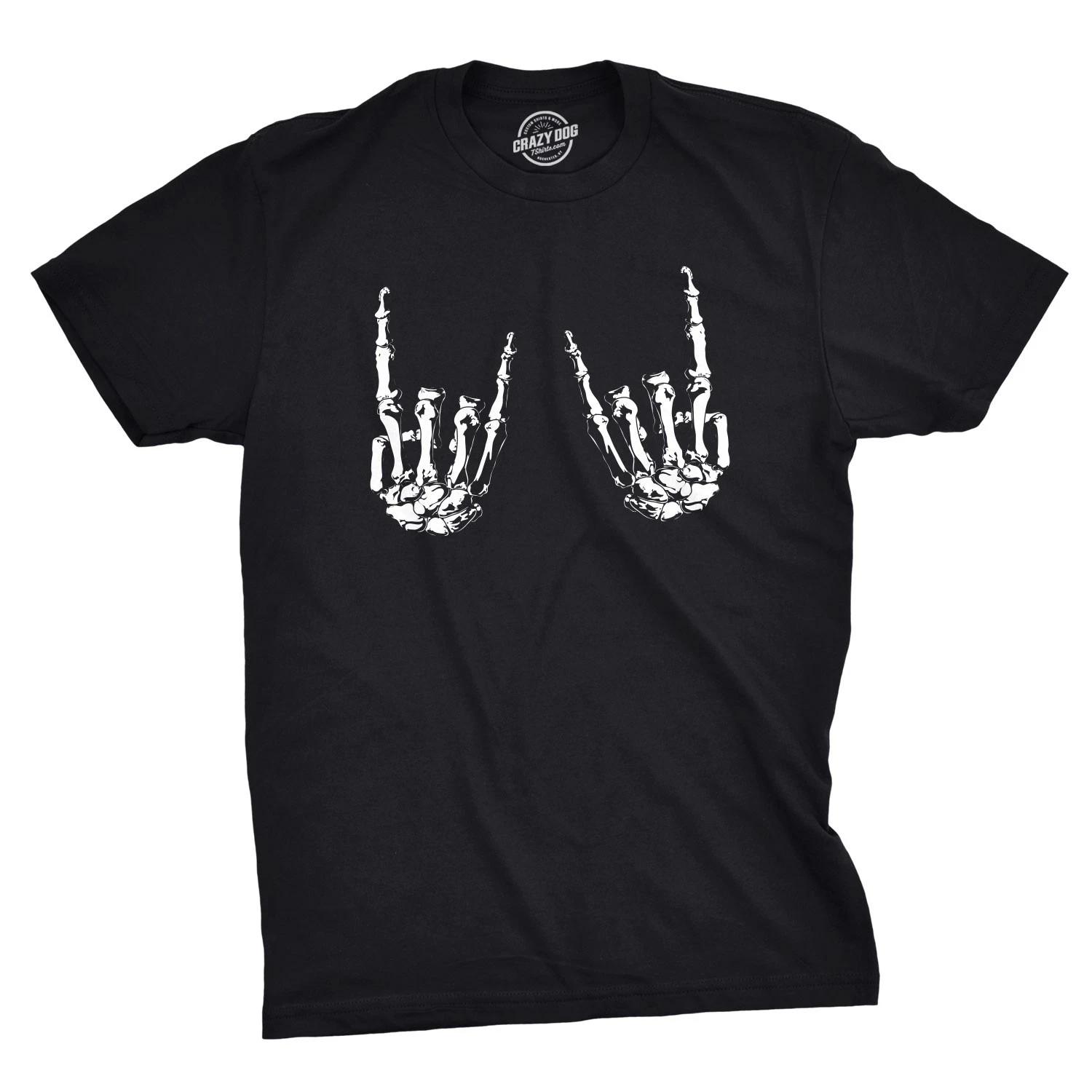 Mens Heavy Metal Bones Hands T Shirt Funny Rock On Halloween Tee XXXL