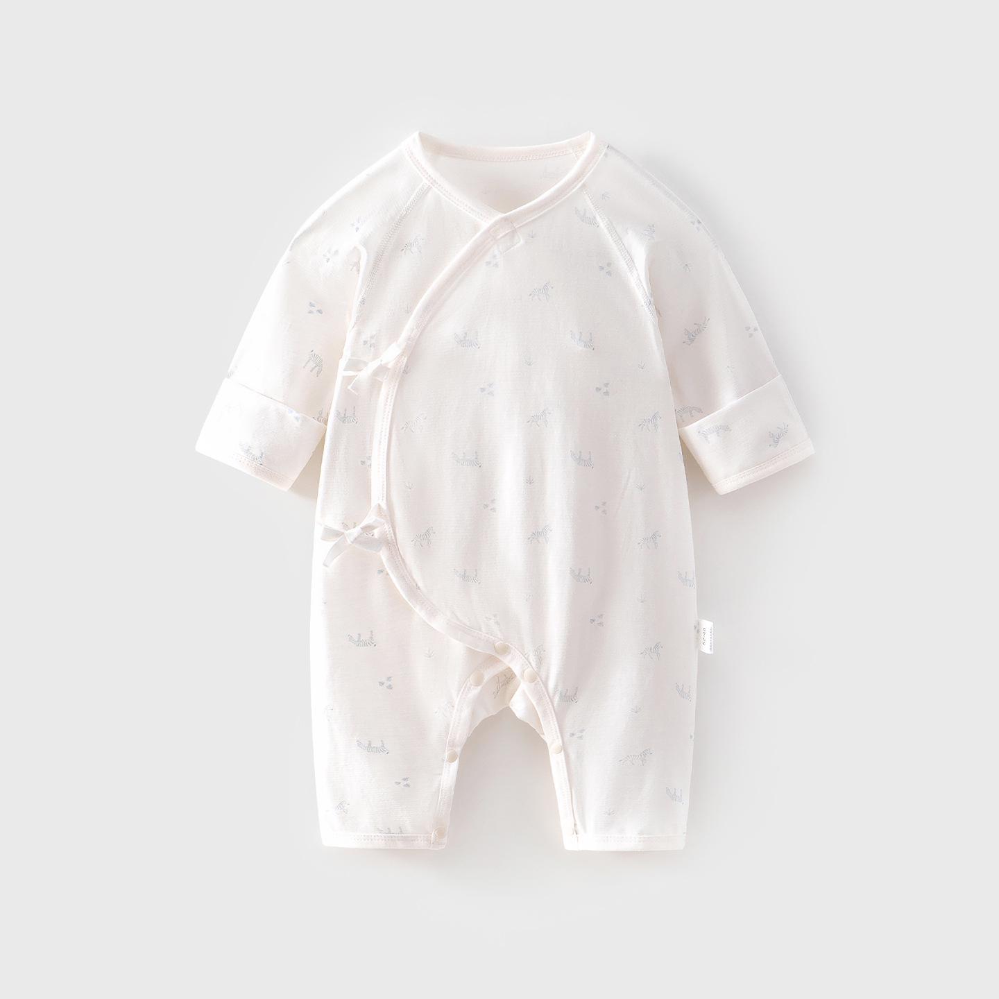 Newborn Summer Cotton Butterfly Tie-Up Long Sleeve Bodysuit (0-3 Months) - Breathable Baby Clothes