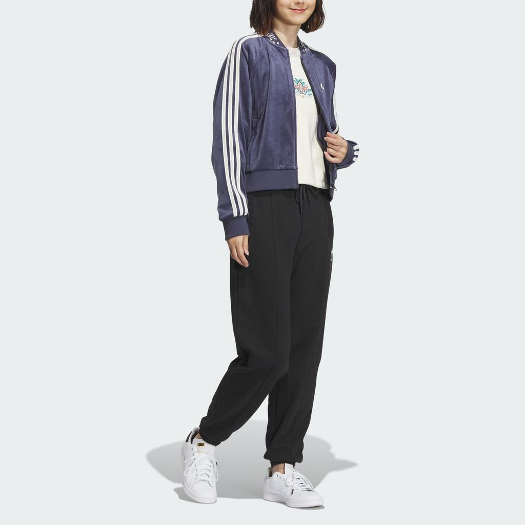 Adidas Originals Klassisk Retro Trefoil Fløyel Hettejakke Dame Topper Marineblå IX4224