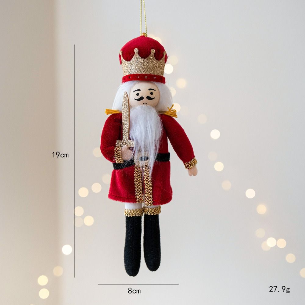 Fabric Nutcracker Soldier Pendant 19cm Red Blue Green Black Christmas Fabric Nutcracker European-Style Soldier Ornaments