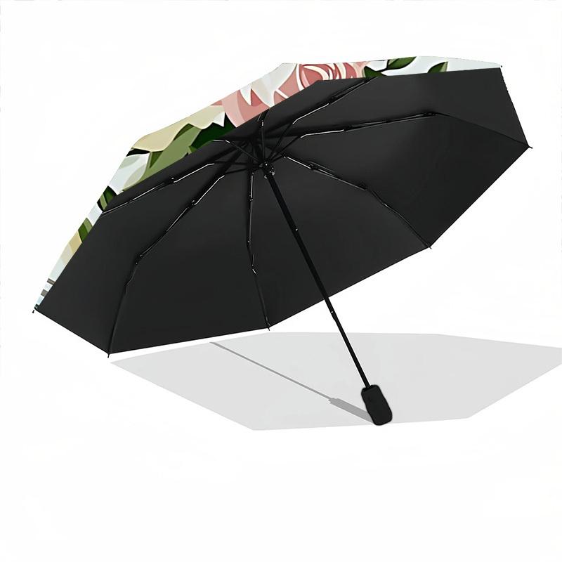 1pc Roses Floral Pattern Automatic Folding Umbrella - 8-Rib Durable Iron Frame, Compact Portable for Daily Travel Yy251205075