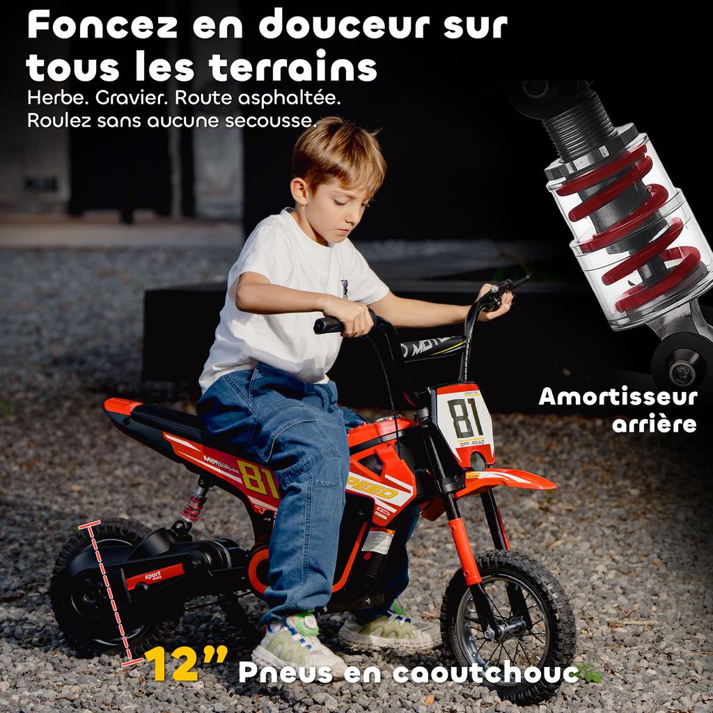 Electric Motorcycle for Children, 24 V, 250 W, Speed 6.4-16 km/h, Ages 8-12, Red