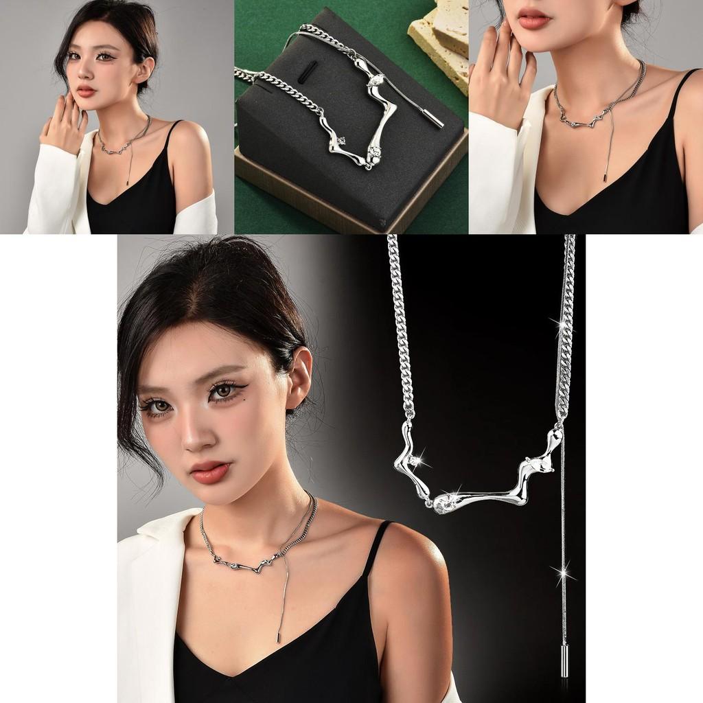 Stunning Titanium Alloy Geometric Diamond Embedded Necklace For Women Perfect For Autumn And Winter