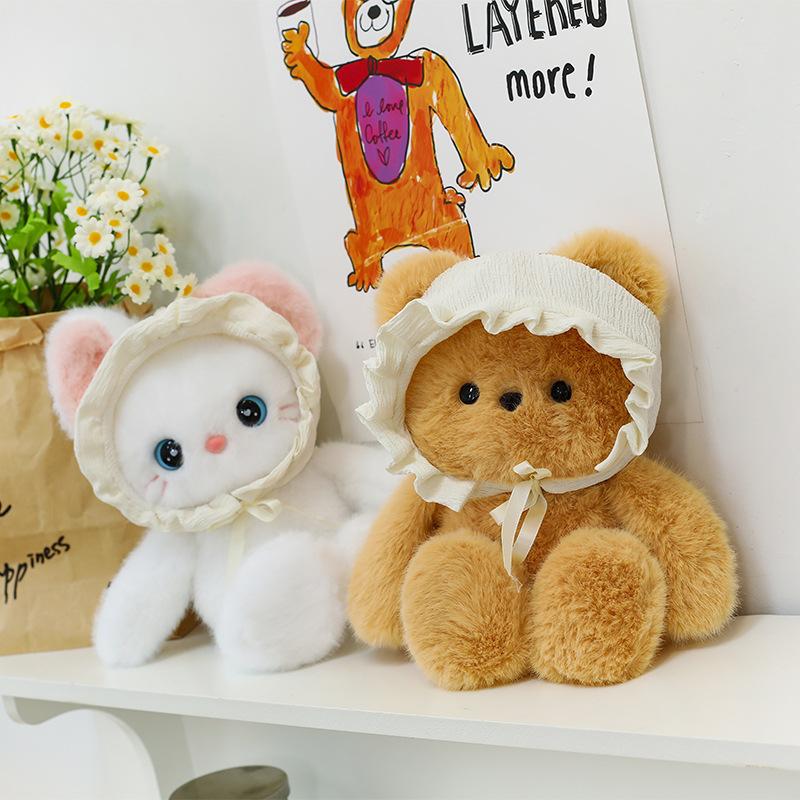 Cute Baby Hat Series Bear Plush Toy Cat Rabbit Doll Pillow Children Comfort Doll Rag Doll