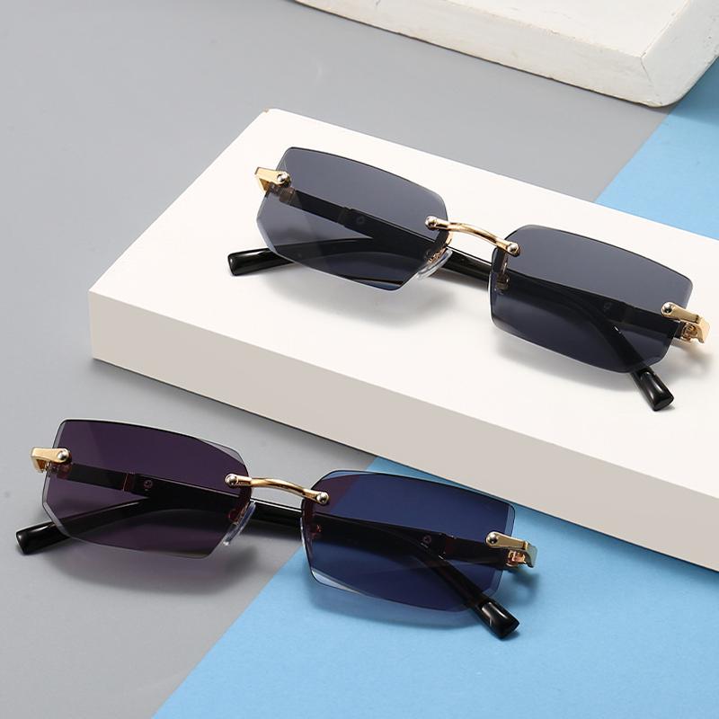 Rimless Sunglasses Rectangle Fashion Popular Women Men Shades Small Square Sun Glasses for Female Male Summer Traveling Oculos