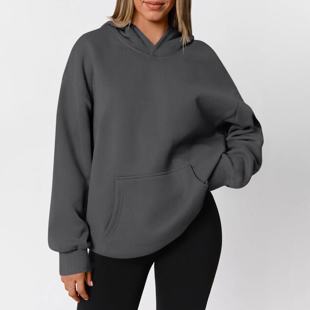 Women's  Fashion Zipper Hoodie Long Sleeve Hooded Pullover Sweatshirt Casual Solid Color Tops With Pockets