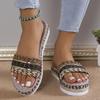 Large Size Woven Thick-soled Slippers Women Wear Metal Strip Decorative Slippers