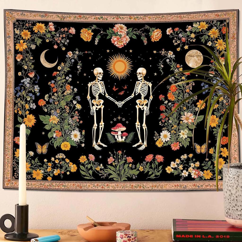 Wegklazax Abstract Sun and Moon Floral Tapestry, Bohemian Hippie Cosmic Wall Art for Room Decor, Artistic Nature Home Decor