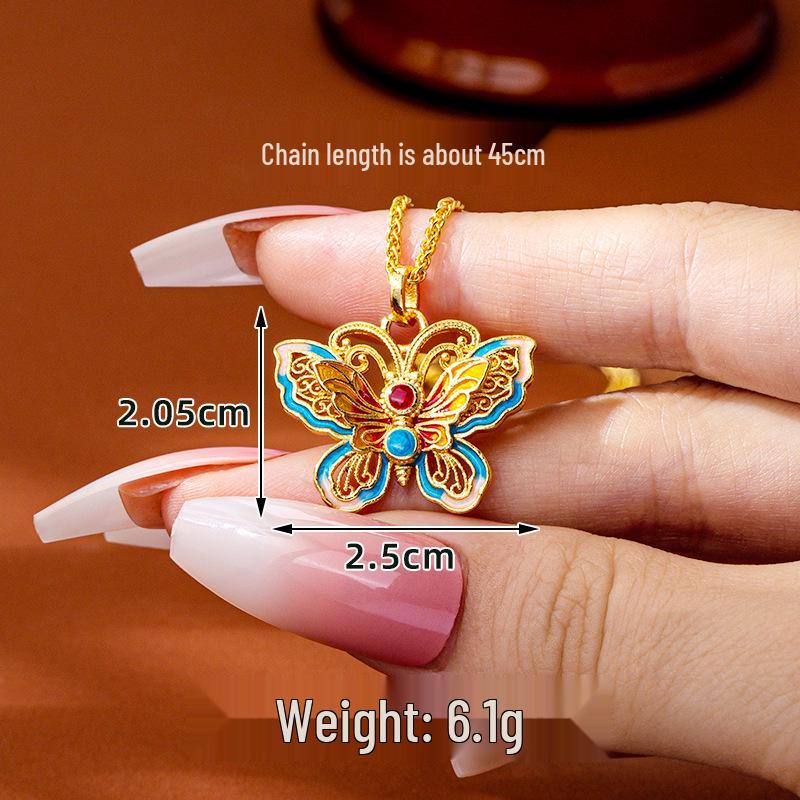 Gold Plated Butterfly Pendant Necklace - Chinese Style, Versatile, Long-lasting Color Retention