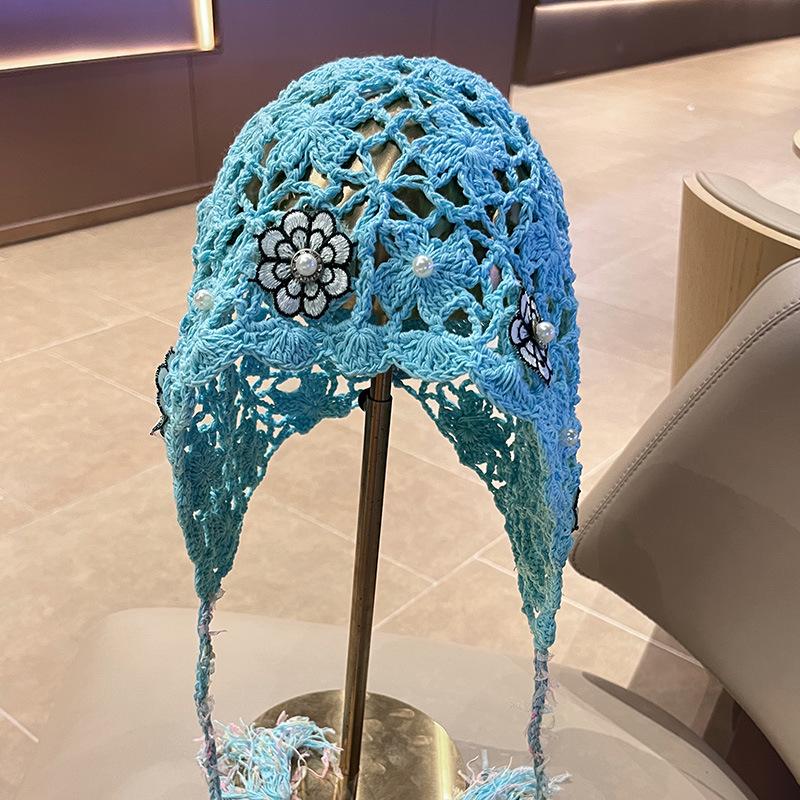 French Heavy Industry Crochet Bag Head Hat Hollow Breathable Lace Stacking Hat Mori Literary Sun Hat Atmosphere Cold Hat