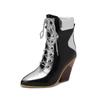 Krazing Pot Polyurethane Autumn Winter Shoes 47 Size 48 Super Size Wedges Pointed Toe Lace Up Serpentine Fashion Ankle Boots
