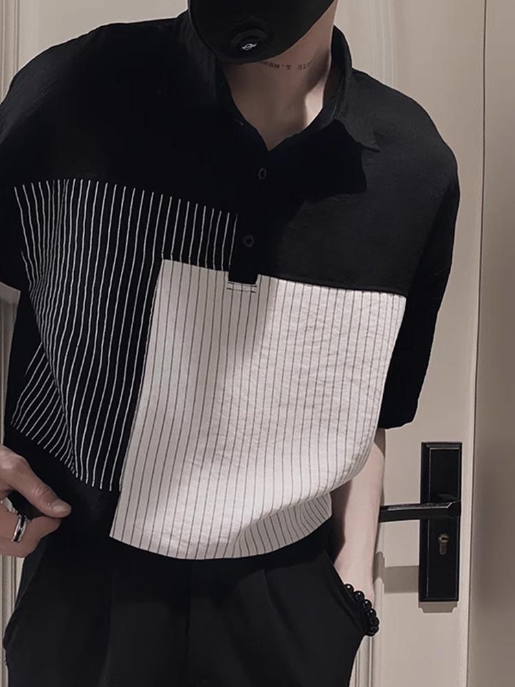 

Мужская ретро поло футболка из хлопка в полоску - Короткий рукав, Color block, Бунтарский стиль, Летний модный топ 4XL чёрный