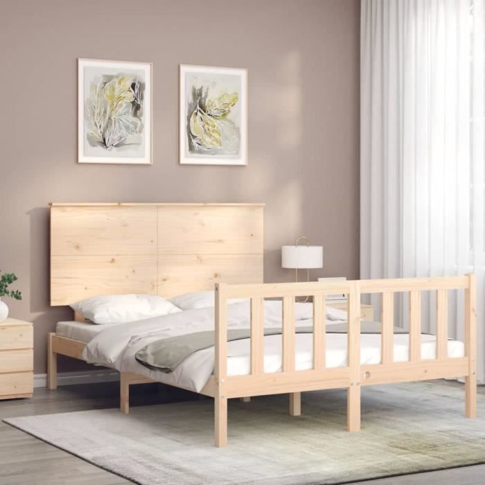 VidaXL Cadre de lit avec tête de lit 140x190 cm bois massif 3193381