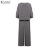 ZANZEA Women 3/4 Sleeve Print Blouse and Pants Casual Two Piece Suit Sets