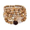 Bohemian Ethnic 4-Piece Bracelet Set: Multi-Layer Stackable with Peach Heart Tree Pendant & Acrylic Beads.
