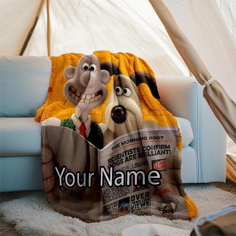 Custom Name Wallace & Gromit Theme Printed Blanket - Perfect for Couch, Bed, Travel & Outdoor Use | Machine Washable, Cozy & Durable.