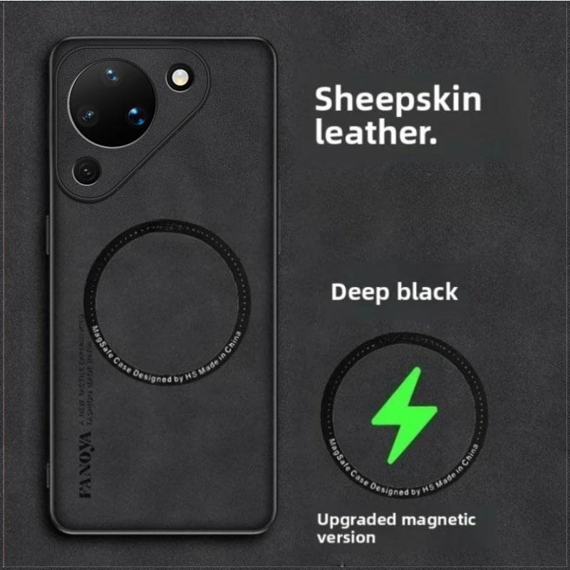 For Huawei Pura 90 Sheepskin Leather Shockproof Case For Pura 90 Magnetic Wireless Charging Soft Silicone Frame Phone Back Cover