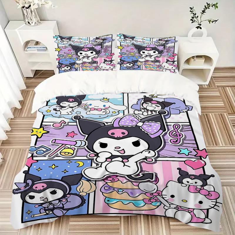 3pcs Hello Kitty and Friends Bedding Set, Including 1 Quilt Cover and 2 Pillow Shams, Without Filling, Soft and Comfortable Home Bedroom S033