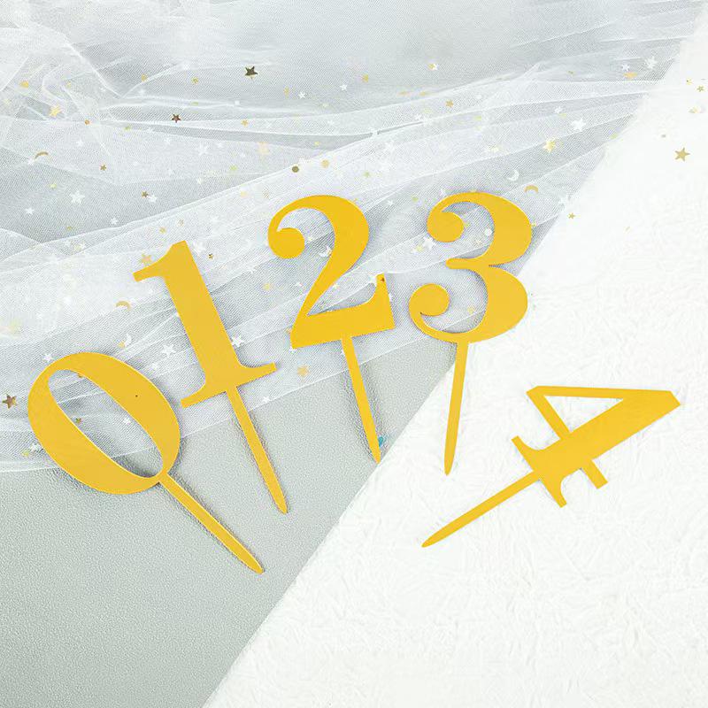 Number 0 To 9 Happy Birthday Cake Topper Decoration Gold Acrylic Cake Flag For Anniversary Wedding Party Cake Topper Baby Shower