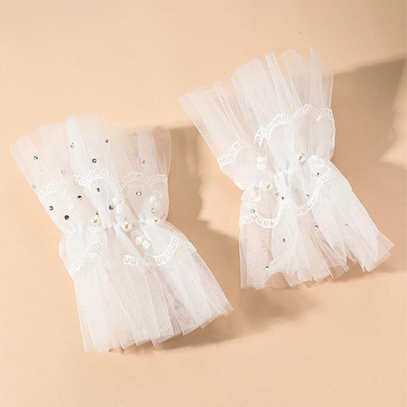 Mehrschichtige falsche Ärmel mit Rüschenspitze für Damen, Handgelenksmanschetten, abnehmbare Kunstärmel, elastische Handmanschetten, dekorative Ärmel