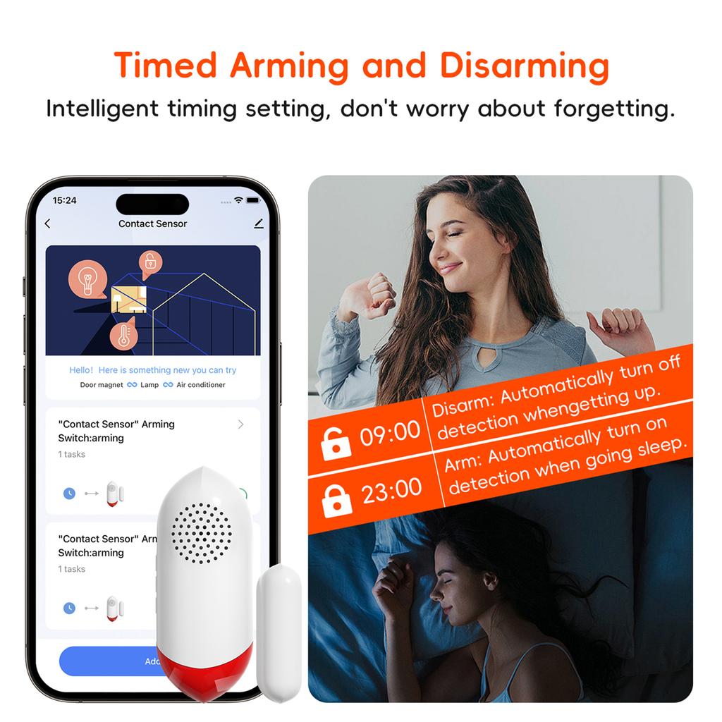 Door Window Alarm Home Security Wireless Magnetic Sensor Anti Theft Alarm Sound and Light Smart Voice Tuya APP Control