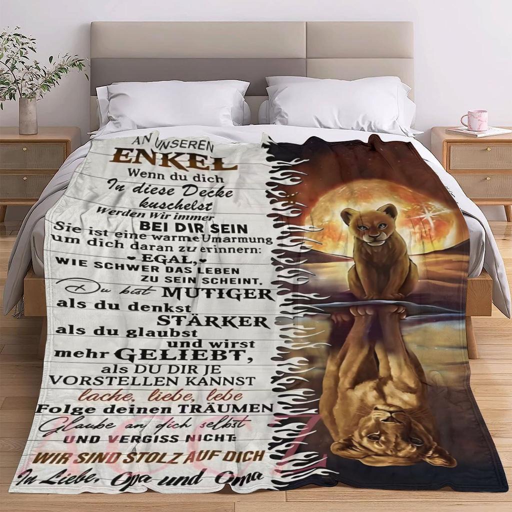 Lion-Themed Blanket Gift for Grandchildren, Birthday Christmas from Grandparents, Home Bed Sofa Office Outdoor, Machine Washable