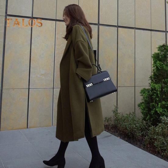 Women Woolen Jacket Turn-down Collar Solid Color Coat Mid-calf Length Thermal Long Sleeved Commuting Dating Spring Fall Winter Overcoat