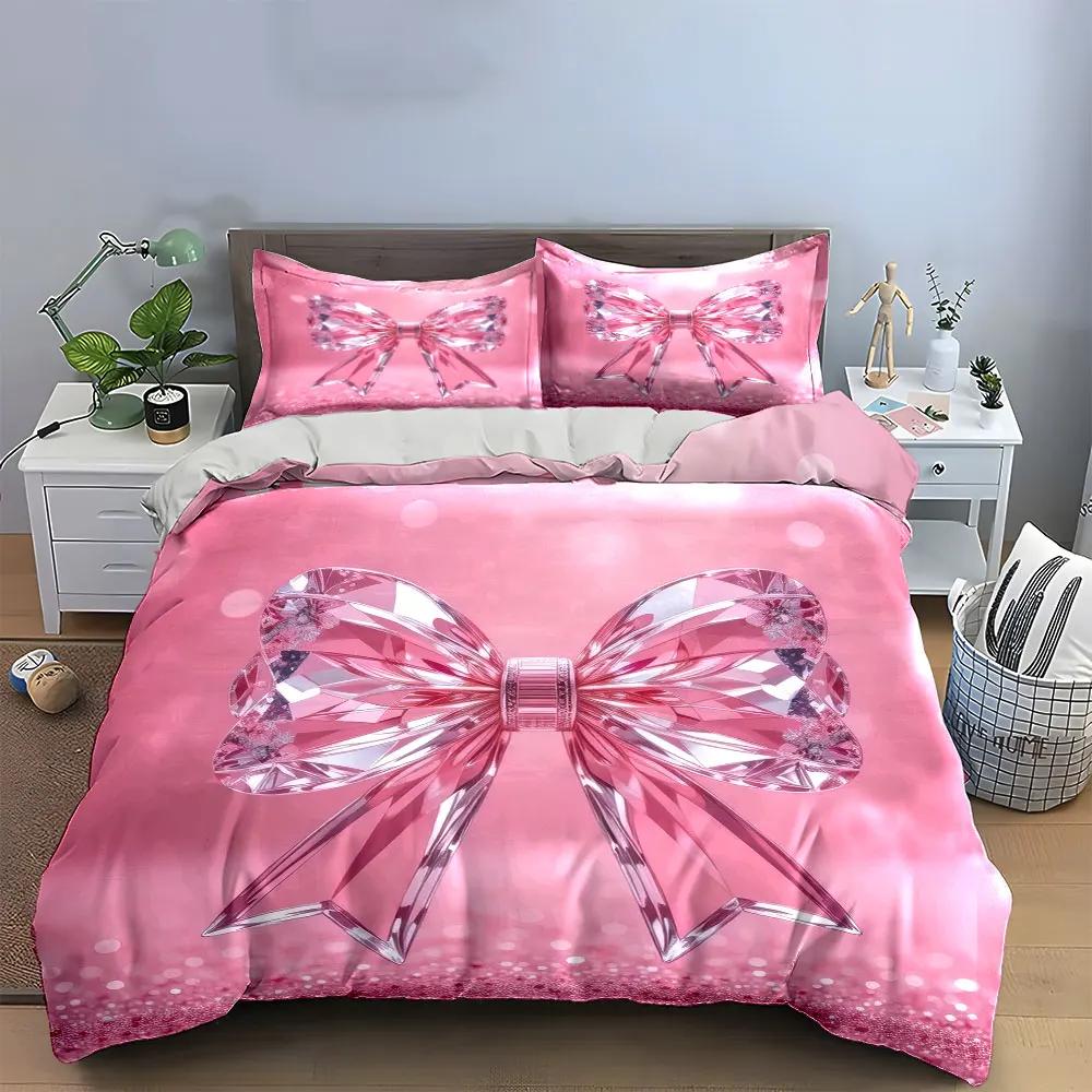 Crystal Bow Decoration Gift Set Bedding Set with 1 Duvet Cover 2 Pillowcases Single Double King Queen Gift