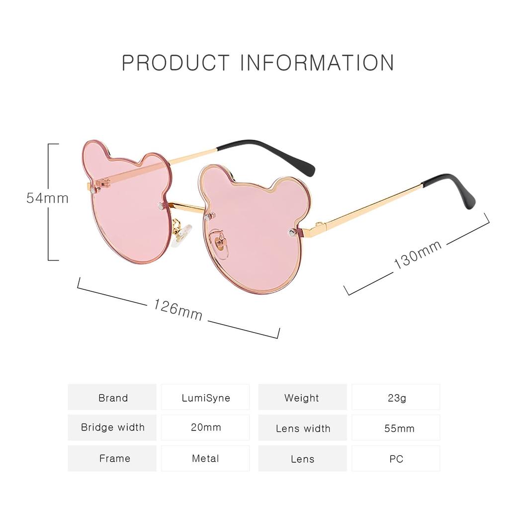 LumiSyne Bear Sunglasses for Girls and UV400 Gradient Metal Round Sun Eyewear for and Beach Kids, Boys, Lenses, Frame, Glasses, Protection,