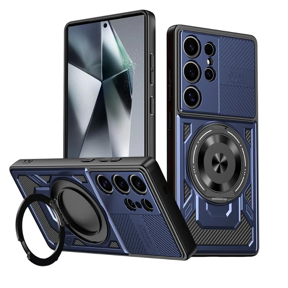 Hard Soft Phone Case for Samsung Galaxy S25 S24 Ultra S23 Plus S21 FE A06 A56 A36 A26 A35 A25 Rotating Bracket Protective Cover