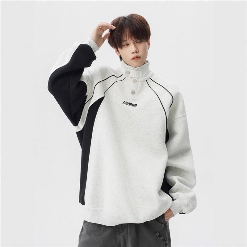 Men s Color Block Half-Zip Sweatshirt Loose Casual Streetwear Pullover L серый ясень