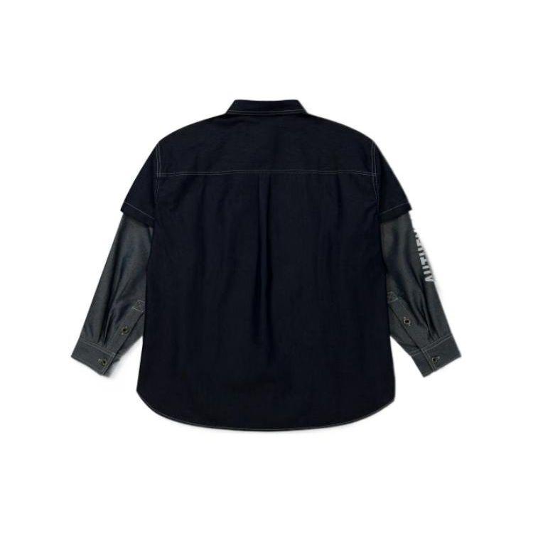 Levis FW22 Logo Print Single-Breasted Faux Two-Piece Long Sleeve Shirt Men Shirts Blue A5192-0000