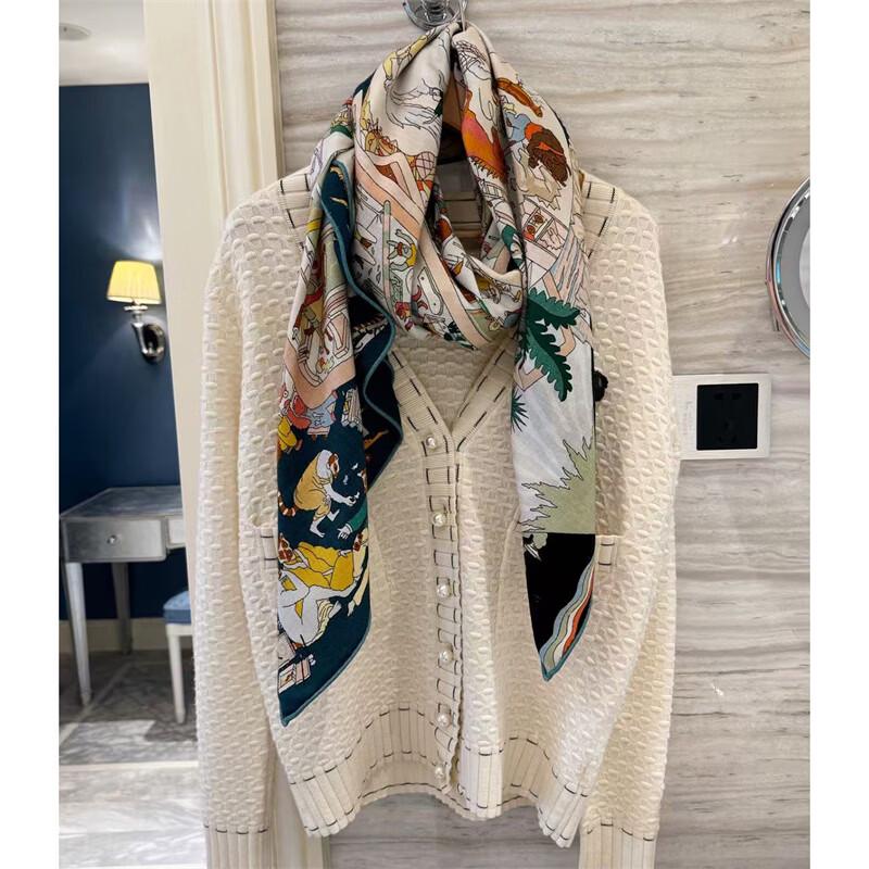 NINA SOLOR Equestrian Academy Premium Wool Blend Large Square Scarf